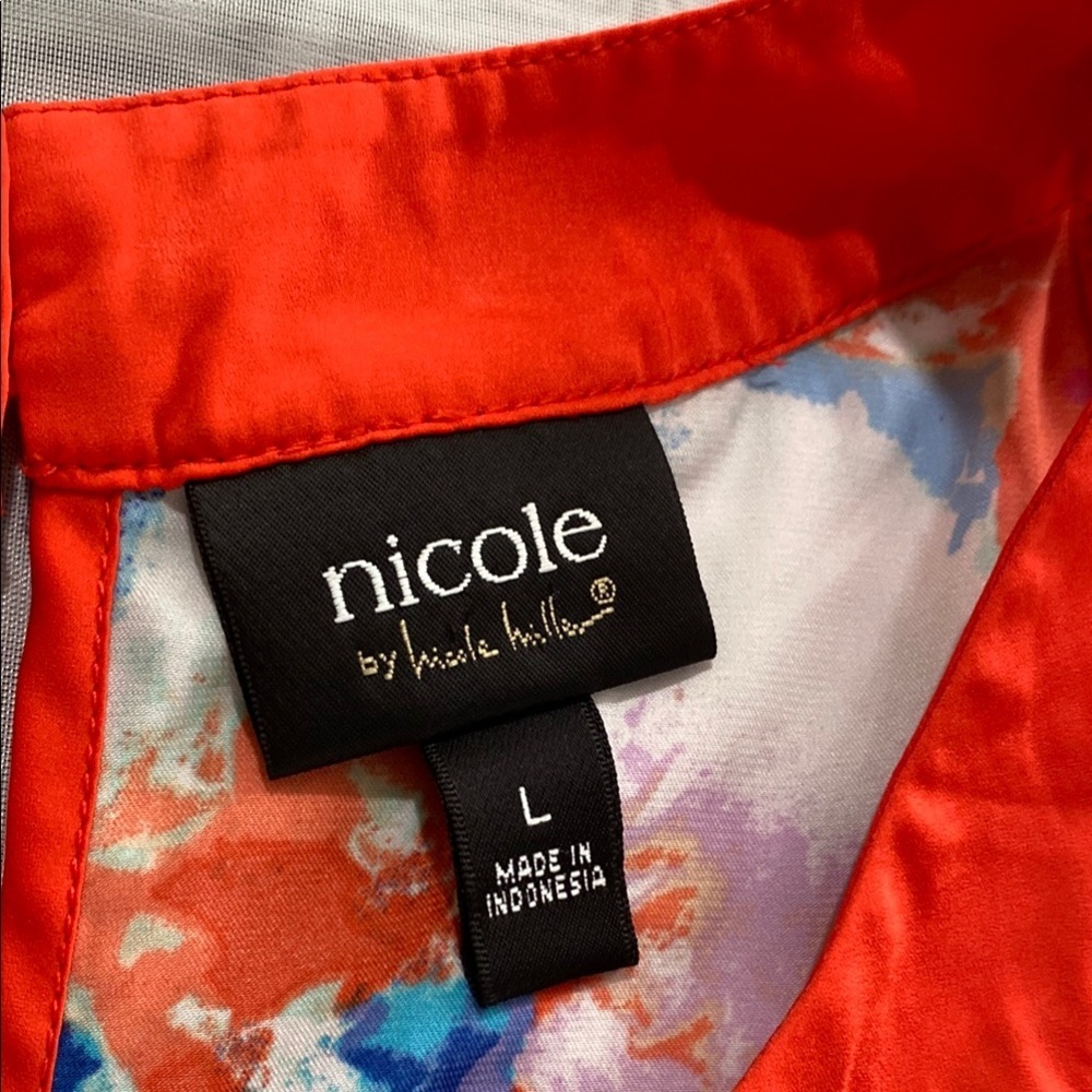 Nicole by Nicole Miller Orange Blue Graphic Asymmetrical Tank - Picture 7 of 12